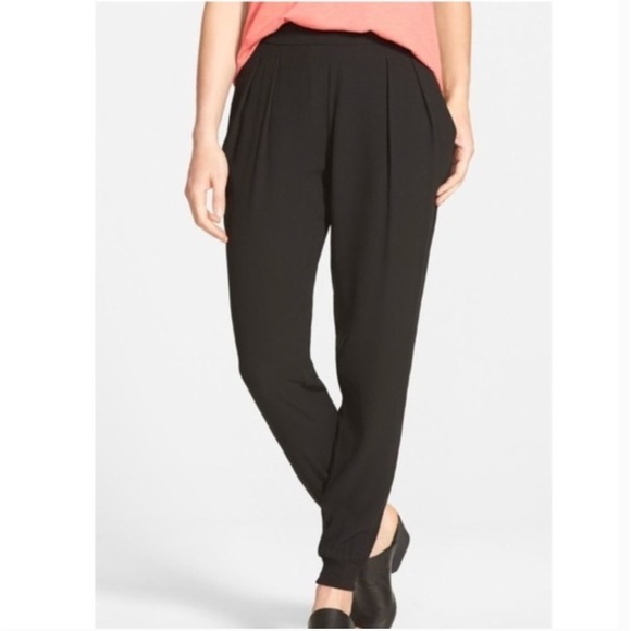 Eileen Fisher Pants - Eileen Fisher Silk Jogger Pants XL Black Elastic Waist Tapered Minimalist Luxe